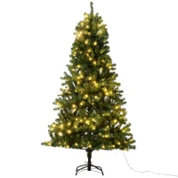 HOMCOM 6' PVC Pre Lit Artificial Christmas Tree with Metal Stand  250 Warm White LED  798 Tips  Green(m-1)