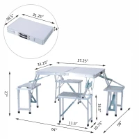 Outsunny Height Adjustable Folding Outdoor Picnic Table w/ 4 Seats - White and Silver(m-3)