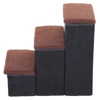 PawHut 3 Step Foldable Pet Stairs for Small Dogs  Suede Fleece  16” L x 20” H - Black(m-7)