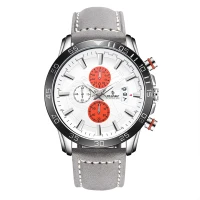 Senors Orange Dial Men's Chronograph Watch Grey Genuine Leather Strap Quartz Watch Auto Date Sports Mens Watches Internet Celebrity(m-1)