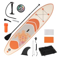 Outsunny Inflatable Paddle Board, Stand Up Paddle Board Adjustable Aluminum Paddle Non-Slip Deck with ISUP Accessories & Carry Bag, 10'5'' x 30" x 6", Orange and Grey(m-2)
