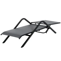 Outsunny Steel Mesh Adjustable Portable Folding Outdoor Chaise Lounge Chair - Grey(m-7)
