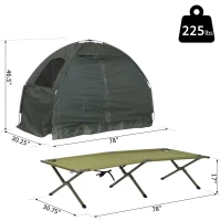 Outsunny Portable 1 Person Raised Camping Tent Cot Combination for Fishing and Hunting - Green(m-3)