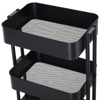 HOMCOM 4-Tier Rolling Metal Kitchen Utility Cart Trolley with Storage - Black(m-8)
