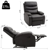 HomCom PU Leather Traditional Manual Recliner Chair - Black(m-3)