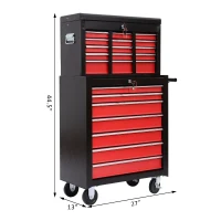 HomCom Garage Rolling Tool Chest Cabinet with 16 Drawers - Black and Red(m-4)