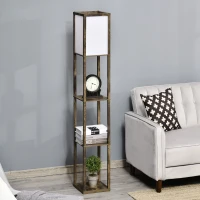 HOMCOM 3-Tier Floor Lamp, Standing Reading Light with Storage Shelves for Living Room, Bedroom, or Dining Room, Rustic Brown(m-8)