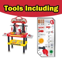Qaba 74 Piece Kids Portable Pretend Play Toy Tool Workshop Bench Table Set with Shelf(m-5)