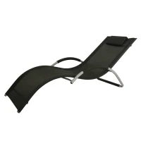 Outsunny Aluminum Mesh Fabric Outdoor Chaise Sun Bathing Lounge Chair - Black(m-1)