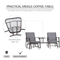 Outsunny Double Patio Glider with Tea Table, Tempered Glass, Outdoor Garden Loveseat - Relaxing Furniture for Couples(m-3)