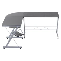 HOMCOM 67” Wood Steel Metal L Shaped Corner Computer Desk - Black(m-5)
