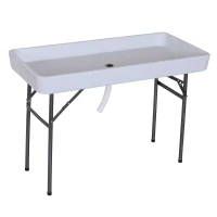Outsunny Folding Table Fish Fillet Camping Picnic Outdoor Gardening Table w/ Sink - White(m-1)