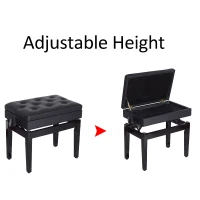 HomCom Traditional Faux Leather Height Adjustable Single Person Storage Piano Bench - Black(m-4)