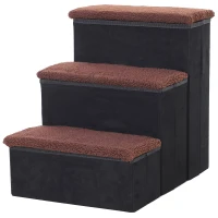 PawHut 3 Step Foldable Pet Stairs for Small Dogs  Suede Fleece  16” L x 20” H - Black(m-1)