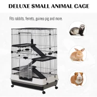 PawHut 43"H Ferret House Habitat Small Animal Hutch - Black and White(m-6)