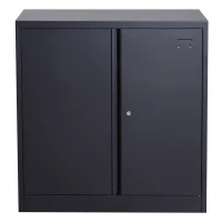 HomCom 36" Counter Height Metal Locking Storage Cabinet with 2 Adjustable Shelves - Black(m-3)
