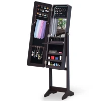 HOMCOM 58” Freestanding LED Jewelry Storage Cabinet Armoire with Full-Length Mirror Dark Coffee(m-12)