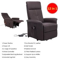 HomCom Faux Leather Three Position Lift Chair Recliner With Remote - Brown(m-4)
