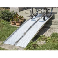 HomCom Small Portable Tri-Fold Lightweight Aluminum Stair Doorway Entry Disability Ramp - Silver(m-1)