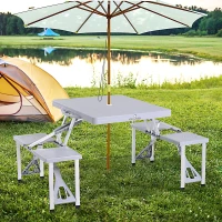 Outsunny Outdoor Picnic Table Chair 4-Seat Set Folding Patio Furniture w/Umbrella Hole - Grey(m-2)