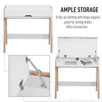 HomCom 33" Wood Modern Flip Top Writing Desk with Storage - White and Oak(m-5)