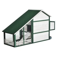 Open Box PawHut 76" Portable Slanted Wooden Chicken Coop Kit With Wheels, Covered Run And Nesting Box (m-7)