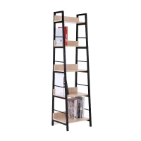 HomCom 5-Shelf Modern Ladder Bookcase - Golden Oak/Black(m-2)