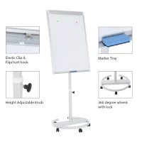 Vinsetto 28" x 40" Magnetic Height Adjustable Rolling Whiteboard Easel with Wheels(m-8)
