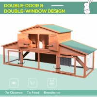 PawHut Rabbit Hutch Wooden House Small Animal Cage Deluxe Backyard Run Ramp(m-6)