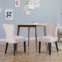 HOMCOM Set of 2 Modern Style Dining Chair Set with Button Tufting Fabric Beige(m-2)