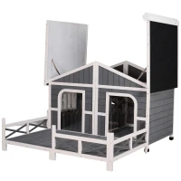 PawHut Large Wooden Dog House, Grey - Spacious Shelter for Pets, Perfect for Porch or Deck, 59" L(m-6)