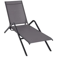 Outsunny Steel Mesh Adjustable Portable Folding Outdoor Chaise Lounge Chair - Grey(m-1)