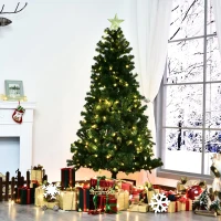 HOMCOM 6' PVC Pre Lit Artificial Christmas Tree with Metal Stand  250 Warm White LED  798 Tips  Green(m-4)