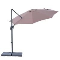 Outsunny 10' Hanging Tilt Offset Cantilever Patio Umbrella with 6-Level Adjustable Angle, Base Stand, UV Fighting Canopy, & 360° Rotation, Coffee(m-4)