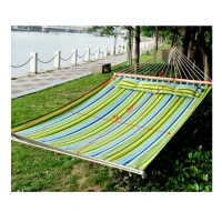 Outsunny 74" x 55" Outdoor Patio Cotton Double Hammock Bed w/ Pillow - Green / Blue(m-3)