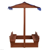 Qaba Wooden Covered Convertible Sandbox w/ Canopy and Bench Seats(m-2)