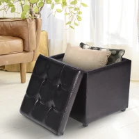 HomCom 16" Cube Faux Leather Tufted Ottoman Storage Footrest Seat - Black(m-2)