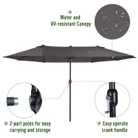 Outsunny 15' Double-Sided Patio Umbrella, Outdoor Market Umbrella with Steel Pole, UV Protection, Grey(m-4)