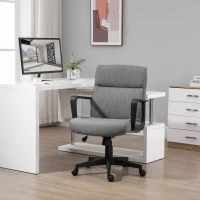 Vinsetto Mid Back Home Office Chair Height Adjustable Linen Fabric Desk Task Chair with Ergonomic Line Wide Seat, Thick Padding, and Armrest(m-2)