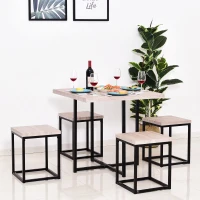 HomCom 5pcs Kitchen Dining Set Wood Bar Table Chair Stool Home Furniture(m-1)