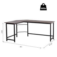 Vinsetto Wood Metal Modern L-Shape Corner Computer Desk - Walnut(m-3)