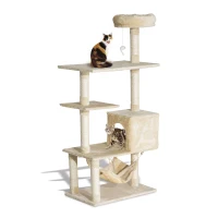 Pawhut 60” Multi-Scratcher Scratching Post Cat Tree – Beige(m-2)