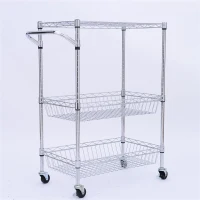 HomCom 24" Portable Rolling Trolley Kitchen Cart with Wire Basket(m-3)
