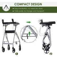 HOMCOM Aluminum Rollator Walker for Seniors Get Outside with 4 Large Wheels & Brakes and Foldable Design(m-5)