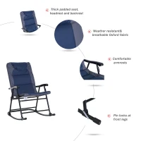 Outsunny 3 Piece Outdoor Patio Set with Glass Coffee Table & 2 Folding Padded Rocking Chairs, Navy Blue(m-4)