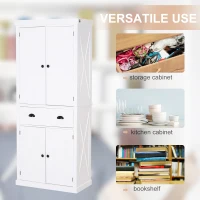 HOMCOM 5ft Tall Wood Kitchen Storage Cabinet with Adjustable Shelves, 2 Wood Pantries, Drawer and Sturdy Design - White(m-4)