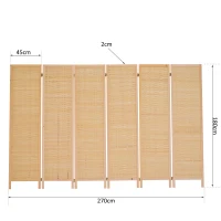 HomCom 6' 6-Panel Bamboo Screen Freestanding Room Divider(m-3)