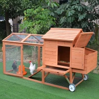 PawHut Large Chicken Coop Pet Farm House Poultry Backyard Run Nest Box W/Wheels - Wood(m-2)