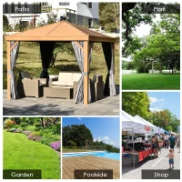Outsunny 10' x 10' Wood Backyard Hardtop Canopy Gazebo with Screened Curtains, Sling Netting and Strong Frame(m-11)