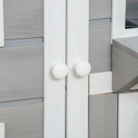 PawHut 2-Tier Cat House, Outdoor Feral Cat Shelter, with Weather Resistant Roof, Escape Door, PVC Curtain, Glass Window, Grey(m-10)